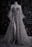 Sexy Ball Gown Sweetheart Tulle Stars Long Prom Dresses HZ1022