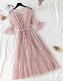 A Line Two Pieces Tulle Dress With Sequins HZ1022