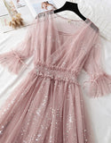 A Line Two Pieces Tulle Dress With Sequins HZ1022