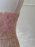 Gorgeous Pink Slim Square Neck 3D Flower Sequin Tassel Long Prom Dress Evening Dress HZ1022
