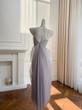 Elegant Light Purple Strappy V-neck Chiffon Long Prom Dress Evening Dress HZ1022