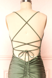Modest Mermaid Straps Sage Green Slit Long Prom Dress HZ1022