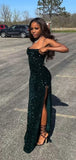 Mermaid Sequins Dark Green Long Prom Dresses 22th Birthday Outfits HZ1022