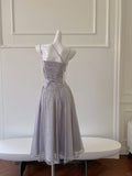 Sparkling A-line Strap Sequined Tassel Tulle Long Prom Dress Evening Dress HZ1022