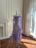 Fantasy Purple Mermaid Ruffled Tulle Sequined Long Prom Dress Evening Dress HZ1022