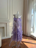 Fantasy Purple Mermaid Ruffled Tulle Sequined Long Prom Dress Evening Dress HZ1022