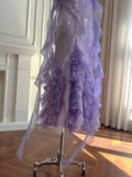 Fantasy Purple Mermaid Ruffled Tulle Sequined Long Prom Dress Evening Dress HZ1022