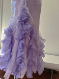 Fantasy Purple Mermaid Ruffled Tulle Sequined Long Prom Dress Evening Dress HZ1022