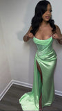 Sexy 17th Birthday Dresses Stapless Mermaid Prom Dresses for Black Girls Thigh-High Slits Pleats Beading Birthday Outfits HZ1022