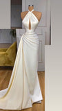Vintage Mermaid Halter Sleeveless Ivory Long Prom Dresses HZ1022