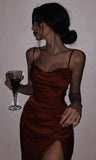 Stunning Spaghetti Straps Long Wine Red Slit Prom Dress Birthday Outfits HZ1022