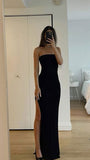 Sexy Mermaid Black Strapless Slit Prom Dresses 17th Birthday Outfits HZ1022