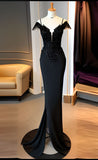 Mermaid Spaghetti Straps Black Prom Dress Slit Long Prom Dresses HZ1022