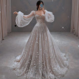 Sexy Ball Gown Long Sleeves Tulle Lace Prom Dresses HZ1022