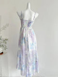 Sweet Purple And Blue Gradient A-line Suspender Bow Chiffon Long Prom Dress Evening Dress HZ1022