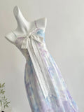 Sweet Purple And Blue Gradient A-line Suspender Bow Chiffon Long Prom Dress Evening Dress HZ1022