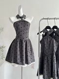 Vintage Grey Printed Lapel A-line Short 17th Birthday Homecoming Dress HZ1022