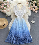 Cute V Neck A Line Lace Dress HZ1022