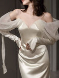 V Back Spliced Satin Long Sleeve Slash Neck Bodycon Prom Dress Birthday Outfits HZ1022