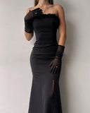 Modest Mermaid Black Strapless Prom Dresses 22th Birthday Outfit HZ1022