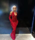 Simple Mermaid Red Sequin Prom Dresses 22th Birthday Outfit HZ1022