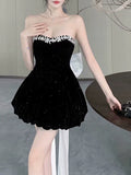 cute a line black strapless homecoming dress 18th birthday outfits HZ1022