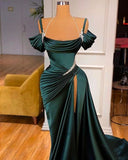 Mermaid Green Off-the-Shoulder Prom Dress Slit Long Prom Dresses HZ1022