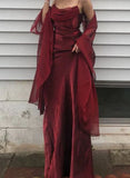 Long Spaghetti Straps Simple Burgundy Prom Dress Birthday Outfits HZ1022