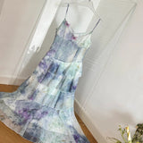 Dreamy Purple And Blue Gradient A-line Spaghetti Strap Cake Chiffon Long Prom Dress Evening Dress HZ1022