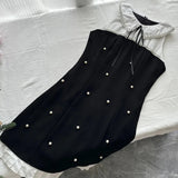 Sweet Black Baby Doll Collar Pearl Satin A-line 17th Birthday Homecoming Dress HZ1022