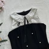 Sweet Black Baby Doll Collar Pearl Satin A-line 17th Birthday Homecoming Dress HZ1022