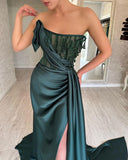 Classy Long Dark Green Sleeveless Beading Prom Gowns HZ1022