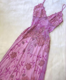 Beautiful A Line Spaghetti Straps Pink Long Prom Dresses Backless Tulle Evening Gowns HZ1022