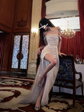 Mermaid Off The Shoulder Sequin Floor Length Prom Dress With Slit 21st Birthday Outfit HZ1022