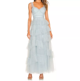 Light Blue Tulle Prom Dresses Ruffles Pleated Baby Blue Evening Gown HZ1022