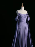 Simple A line Strapless Sleeveless Satin Lilac Prom Dresses Long Prom Dress HZ1022