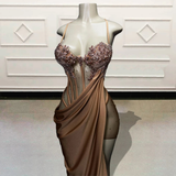 Sexy Mermaid Straps Slit Velvet Prom Dress HZ1022