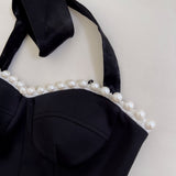 Qtevry And Summer New Fashion Hanging Neck Sexy Bare Shoulder Perspective Small Dress Two Sets Of Set Party Skirt 67889