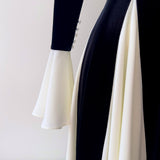 Qtevry Purchase Price] Black And White Colliding Color Splicing Long Dress Elegant Waist Dress Big Swing Dress 68876