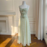 French Mesh Tector-Meared Dress Sling Three-Dimensional Flower Fold Embroidery Elegant Waist Dress 69552