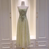 French Mesh Tector-Meared Dress Sling Three-Dimensional Flower Fold Embroidery Elegant Waist Dress 69552