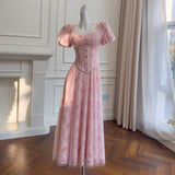 French Retro Court Style Collar Bubble Sleeve Princess Dress Light Folded Lace Sling Skirt Two-Piece Set 69557
