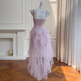 Qtevry Nail Beaded Sling Skirt V-Neck Sexy Bareback Mesh Yarn To Receive Waist Swing Long Dress Dress Dress 69017