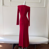 Qtevry Knitted Dress Long Sleeve Round Collar Temperament Tight Sexy Bag Hip Dress Folded Body Dress 69299