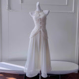 Qtevry Pavilion Lila 2025 Summer New Rice White Sleeveless Waistless Temperament Long Dress Dress Dress Woman 69074