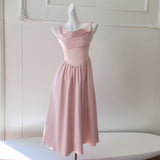 Sleeveless Dress French Light Dress Tied Princess Dress Big Pink Waist Birthday Dress Women Summer 69394