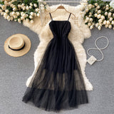 Sexy Straps Tulle Black Dress Women Holiday Dress HZ1022