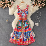 Vintage Straps Red Dress Summer Women Holiday Dress HZ1022