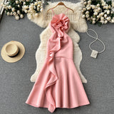 Sexy Mermaid Spaghetti Straps Ruffles Satin Flower Dress Women Dress HZ1022
