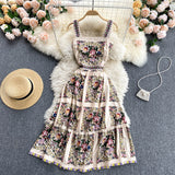 Palace Dress Women Summer Retro Printed Suspender Dress Women Holiday Dress HZ1022